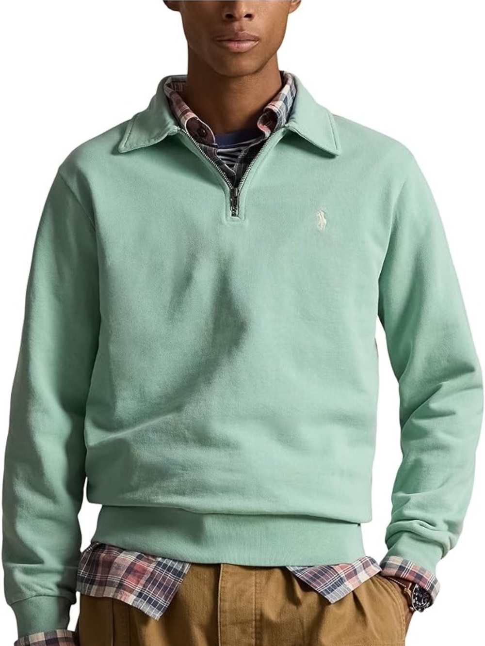 Polo Ralph Lauren Men’s Green Loopback Quarter Zip Fleece Sweatshirt- NEW W/ TAG